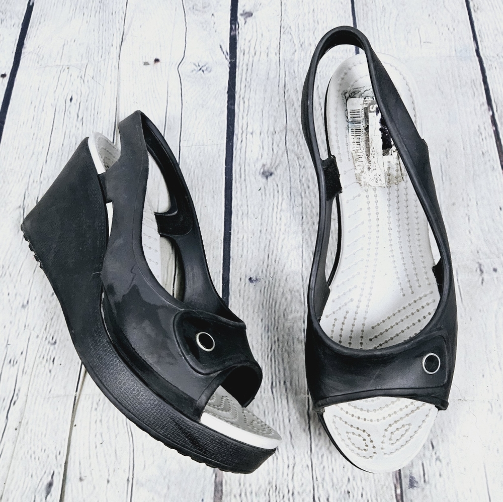 CROCS | Havana slingback peep toe wedge heels